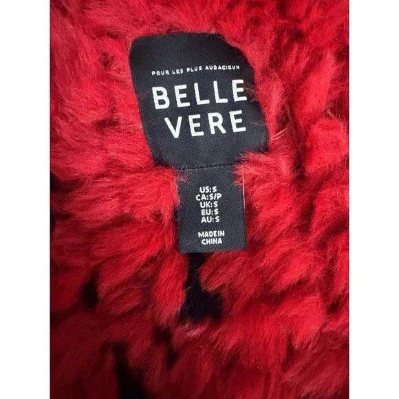 BELLE VERE Small FAB Faux Fur Jacket BIG STAR Red Black Open/Closed Wear - Picture 13 of 16